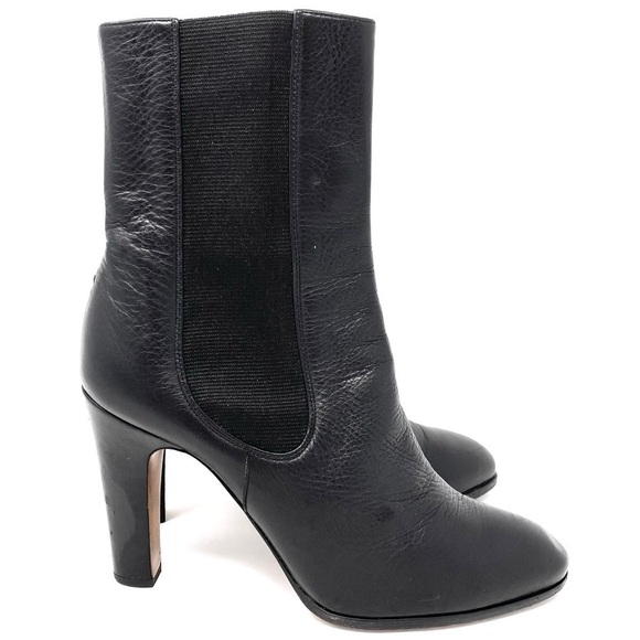 CHANEL CC LOGO SHORT LEATHER BLACK CHELSEA ANKLE BOOTS WITH CHUNKY HEELS SZ 39 - Picture 1 of 12
